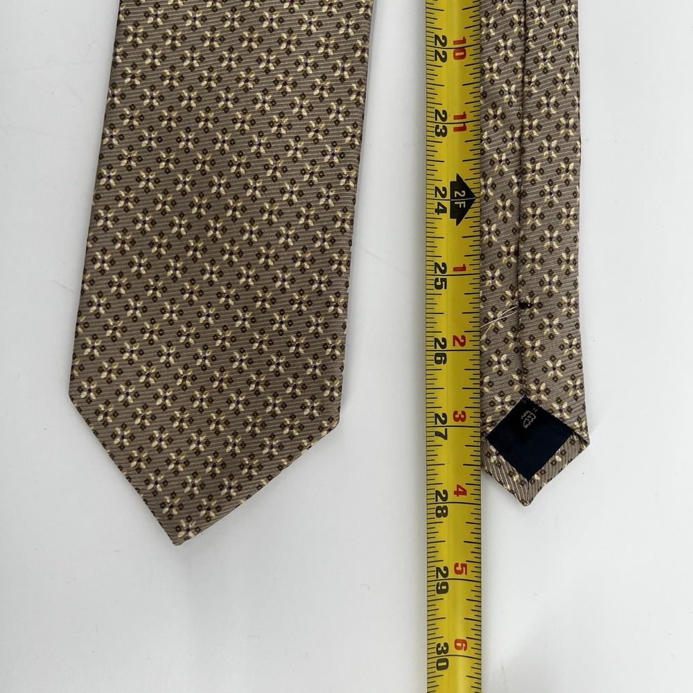 Ermenegildo Zegna 100% Silk Tie Brown Geometric‎ Pattern 3.5" Made In Italy - Picture 6 of 7